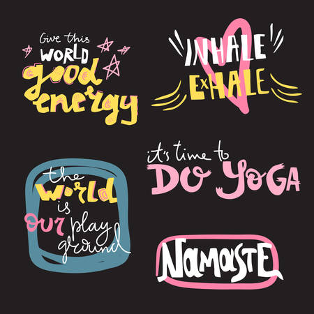 Yoga vector lettering. Collection of motivation quotes. Flat minimalist style.のイラスト素材