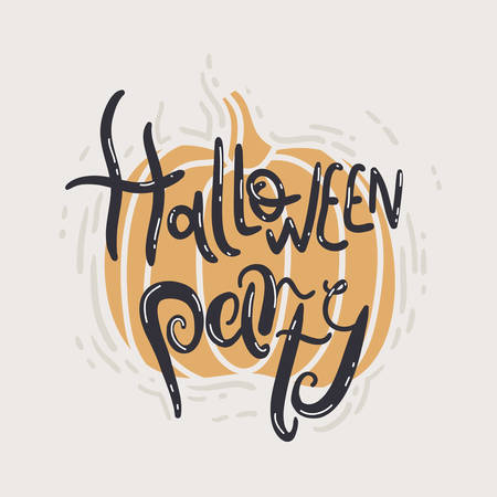 Halloween party. Pumpkin autumn poster with hand drawn lettering. Simple styleのイラスト素材