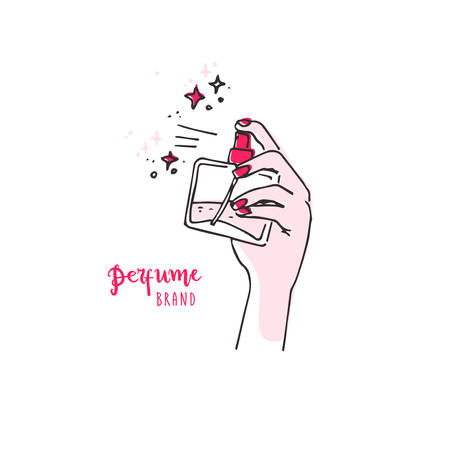 Doodle simple hand spray with perfume bottle.のイラスト素材