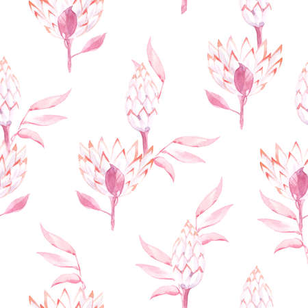 Watercolor seamless pattern with leaves and exotic leaves and flowers.の写真素材