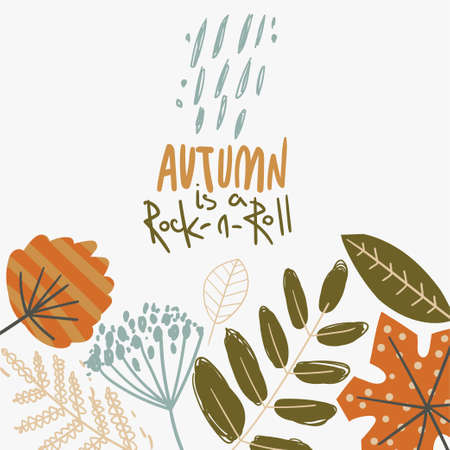 Autumn background with leaves, rain and lettering.のイラスト素材