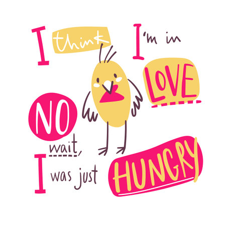 Greeting card with the cute little bird and hand lettering. Simple naive style.のイラスト素材