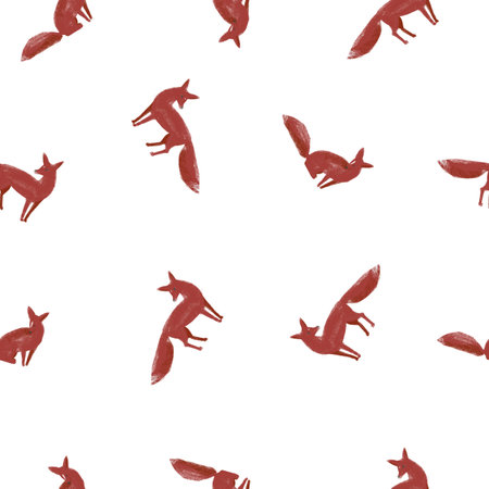 Seamless pattern with hand foxes. Stylish illustration, perfect for winter wrapping paper or fabric.の写真素材