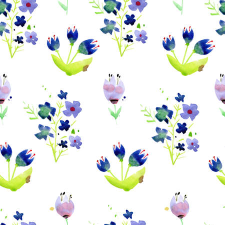 Seamless pattern with watercolor flowers. Bright, fresh and juicy. Perfect for fabric, home textile, sketchbook or notebook cover, wrapping paper, wallpaper.の写真素材