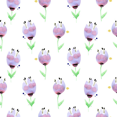 Seamless pattern with watercolor flowers. Bright, fresh and juicy. Perfect for fabric, home textile, sketchbook or notebook cover, wrapping paper, wallpaper.の写真素材