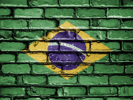 National Flag of Brazil on a Brick Wallの写真素材