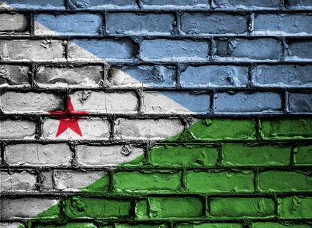 National Flag of Djibouti on a Brick Wallの写真素材