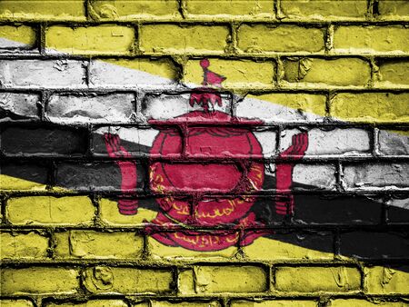 National Flag of Brunei on a Brick Wallの写真素材