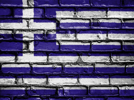 National Flag of Greece on a Brick Wallの写真素材
