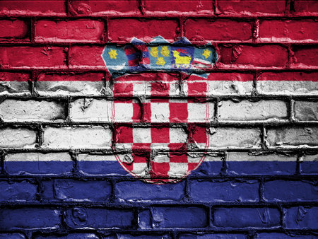 National Flag of Croatia on a Brick Wallの写真素材