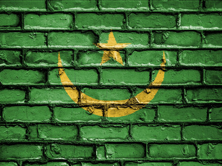 National Flag of Mauritania on a Brick Wallの写真素材