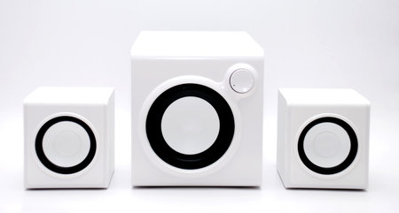 three white speaker image on the white backgroundの写真素材