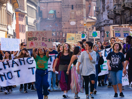 BOLOGNA, Italy - March 15, 2019: Thousands of students and young people protest in Bologna