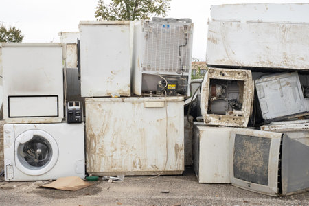 Waste and fabric scraps that are difficult to decompose Being abandoned in public places is an environmental problem in urban communities.の写真素材