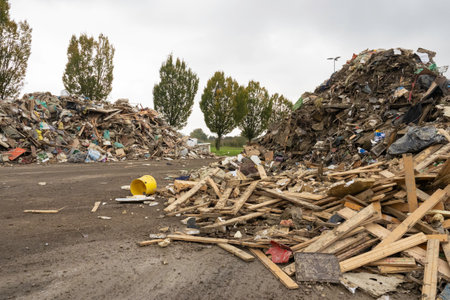 Waste and fabric scraps that are difficult to decompose Being abandoned in public places is an environmental problem in urban communities.の写真素材