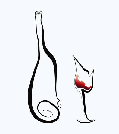 Stylized goblet and bottle. Vector illustration.のイラスト素材