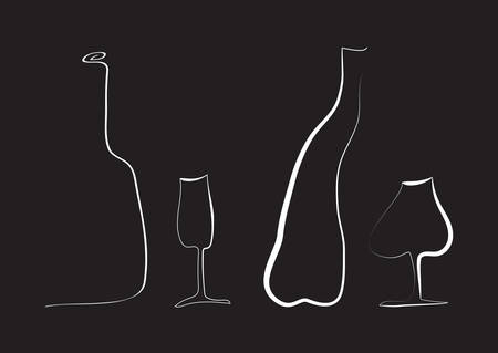 Outline wine bottles and glass.のイラスト素材