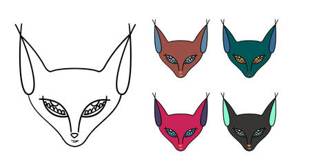 Set of five muzzle of a cat-sphinxのイラスト素材