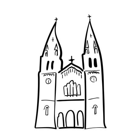 Handmade drawing on the Bacilica de Santa Mar in Covadongaのイラスト素材