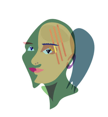 Hand drawing girl face in cubism style.の写真素材