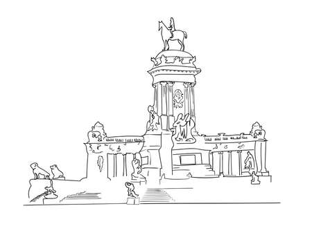 Retiro Park sketch vector isolated on white background, Retiro Park transparent sign, line or linear sign, element design in outline style.のイラスト素材