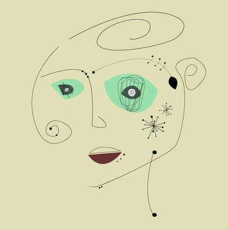 Simple hand trendy line woman portrait art. Stylized line art llustration.のイラスト素材
