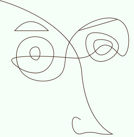 Abstract face line. Modern drawing in the cubism style.Portrait of a male face isolated on a white backgroundのイラスト素材