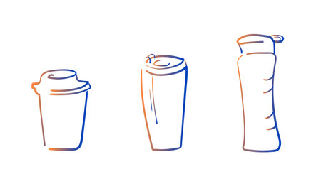 Reusable cups. Less plastic vector outline illustrationのイラスト素材