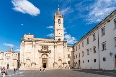 Ascoli Piceno, Italy, August 2019: The Cathedral of St. Emidio and the Baptistery of San Giovanni in...