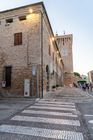 Porto Recanati, Marche, Italy, August 2019: Swabian Castle and clock tower in Porto Recanati, the...