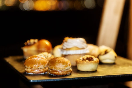 Sfogliatella, typical Neapolitan pastry, with yellow cream and strawberry, Naples, Italy