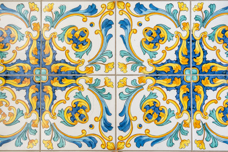 Traditional ornate italian decorative ceramic tiles from Vietri, colorful background