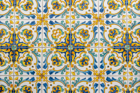 Traditional ornate italian decorative ceramic tiles from Vietri, colorful backgroundの写真素材