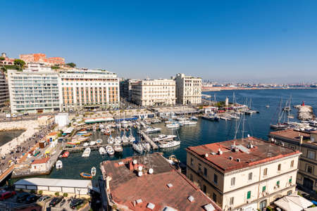 Naples, Italy, October 2019: Partenope Street in the Naples Bay. Seafront and marina view from the egg castle, Castel dellovo, Naples, Italyのeditorial素材