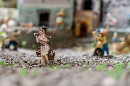 Miniature of a shepherd on a Neapolitan nativity scene, Naples, Italyの写真素材