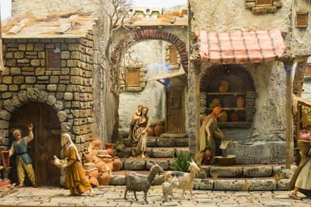 Naples, Italy December 2016 - The art of Neapolitan nativity of S. Gregorio Armeno, S. Gregorio Armeno is a small street in the old town of Naples, Italyのeditorial素材