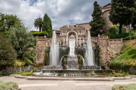 The Neptune Fountain and water organ in Villa dEste garden, Tivoli, Rome, Italy. UNESCO world heritage site.のeditorial素材