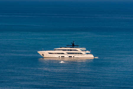 Aerial view of Luxury yacht in Tropea Sea. Tropea as a popular tourist destination in Calabria, Italy.のeditorial素材