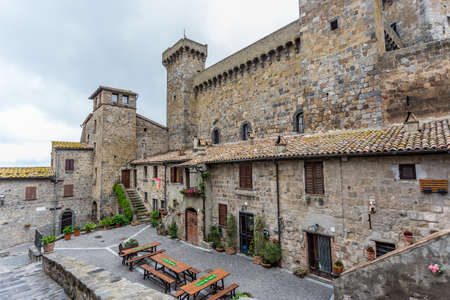 Bolsena, Viterbo, Italy, April 2019: The medieval town and castle of Bolsena, Also Rocca Monaldeschi, that dominates the historic center, Bolsena Lake.のeditorial素材