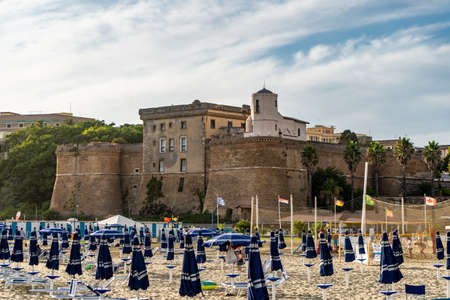 View of the Sangallo defending fortress from The beach of Nettuno City, province of Rome.のeditorial素材