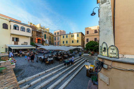 The Marcantonio Colonna Square inside of the Medieval old town of Nettuno City, Province of Rome, Italyのeditorial素材