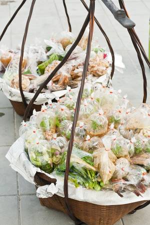 food in plastic bag on Thailand streetの写真素材