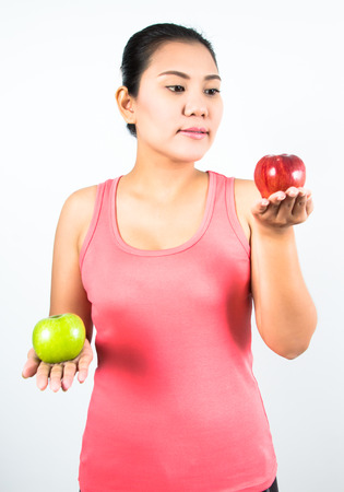 asian woman with appleの写真素材