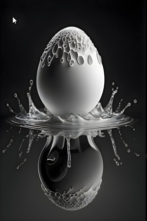 Easter egg with water splash on black background. 3d illustrationの素材