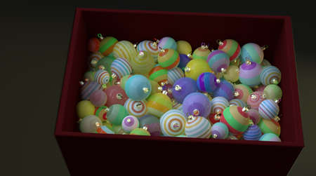 christmas balls on a boxの写真素材