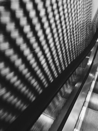 B W at escalatorの写真素材