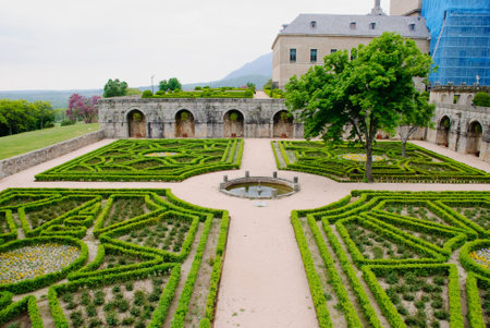 El Escorial monastery with garden, Madrid, Spainのeditorial素材