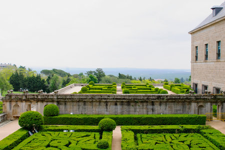 El Escorial monastery with garden, Madrid, Spainのeditorial素材
