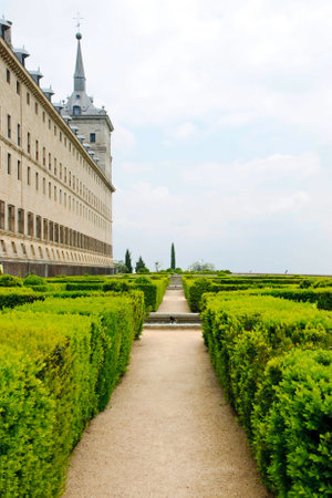 El Escorial monastery with garden, Madrid, Spainのeditorial素材