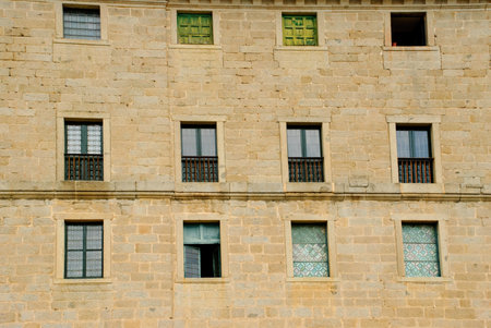 El Escorial monastery, Detail of windows, Madrid, Spainのeditorial素材